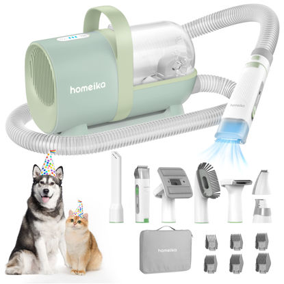 Picture of Homeika Dog Grooming Kit & Dog Hair Vacuum 99% Pet Hair Suction, Pet Vacuum Groomer with 8 Pet Grooming Tools, 6 Nozzles, Upgraded Storage Bag, 1.5L Dust Cup, Nail Grinder/Paw Trimmer, Green