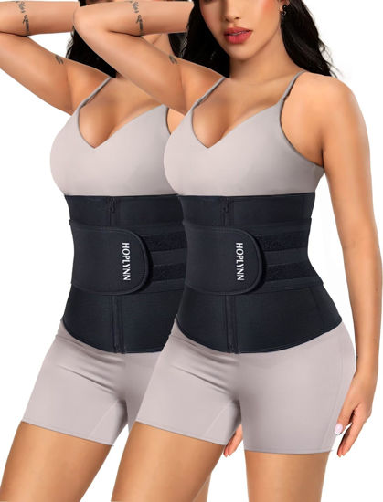 GetUSCart- HOPLYNN 2 Pack Neoprene Sweat Waist Trainer Corset Trimmer  Shaper Belt for Women, Workout Plus Size Waist Cincher Stomach Wraps Bands  Black Small