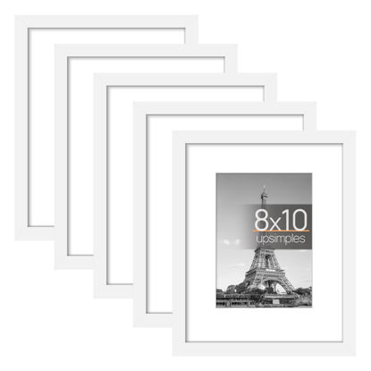 Picture of upsimples Picture Frame Set of 5,Display Pictures 5x7 with Mat or 8x10 Without Mat,Wall Gallery Photo Frames, White