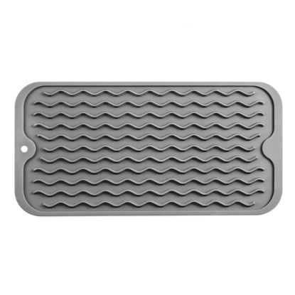 Picture of MicoYang Silicone Dish Drying Mat for Multiple Usage,Easy clean,Eco-friendly,Heat-resistant Silicone Mat for Kitchen Counter,Sink,Bar,Bottle,or Cup Grey S 12 inches x 6 inches