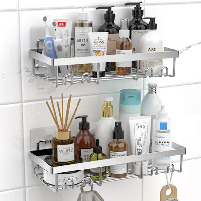 Picture of Moforoco Shower Caddy Shelf Organizer Rack, Self Adhesive Silver Bathroom Shelves Basket, Home Farmhouse Wall Shower Inside Organization and Storage Decor Rv Accessories, First Apartment Essentials
