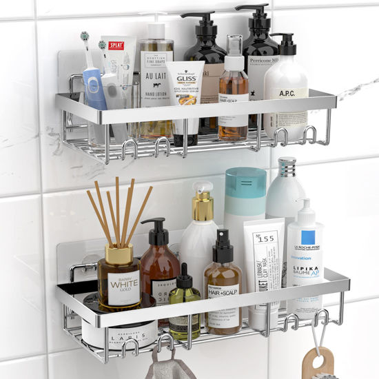Picture of Moforoco Shower Caddy Shelf Organizer Rack, Self Adhesive Silver Bathroom Shelves Basket, Home Farmhouse Wall Shower Inside Organization and Storage Decor Rv Accessories, First Apartment Essentials