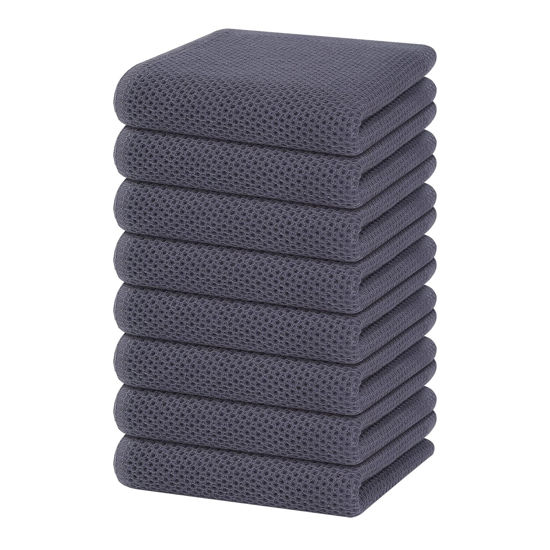 Picture of Homaxy 100% Cotton Waffle Weave Kitchen Dish Towels, Ultra Soft Absorbent Quick Drying Cleaning Towel, 13 x 28 Inches, 8-Pack, Dark Grey
