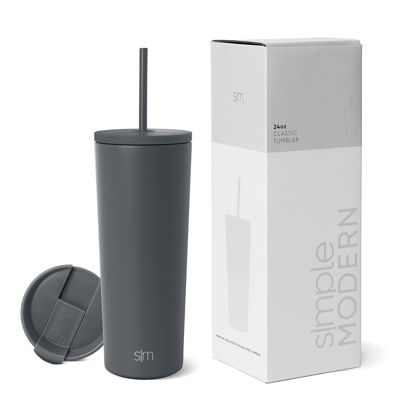 Picture of Simple Modern Insulated Tumbler with Lid and Straw | Iced Coffee Cup Reusable Stainless Steel Water Bottle Travel Mug | Gifts for Women Men Her Him | Classic Collection | 24oz | Graphite