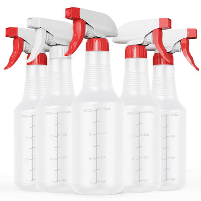 Picture of Veco Spray Bottle (5 Pack,24 Oz) with Measurements and Adjustable Nozzle(Mist & Stream Mode), HDPE Plastic Spray Bottles for Cleaning Solution, Household/Commercial/Industrial Use, No Leak and Clog