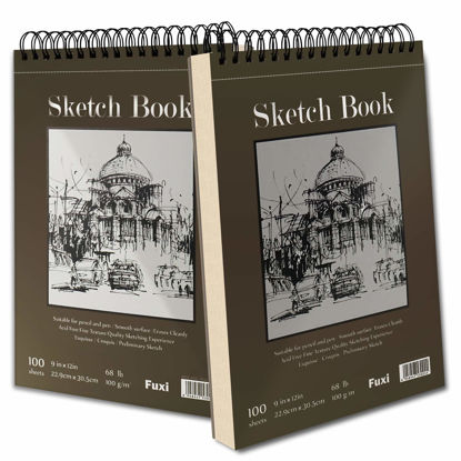 Picture of 9" x 12" Sketch Book, Top Spiral Bound Sketch Pad, 2 Packs 100-Sheets Each (68lb/100gsm), Acid Free Art Sketchbook Artistic Drawing Painting Writing Paper for Kids Adults Beginners Artists