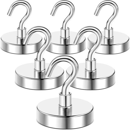 Picture of DIYMAG Magnetic Hooks,110 lb Heavy Duty Strong Magnet with Hook for Hanging, Strong Rare Earth Neodymium Magnet Hooks for Fridge, Magnetic Hanger for Kitchen,Cruise, Grill, Garage and Storage, 6 Packs