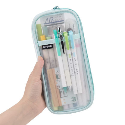 Picture of EASTHILL Grid Mesh Pen Pencil Case with Zipper Clear Makeup Color Pouch Cosmetics Bag Multi-Purpose Travel School Teen Girls and Boys Transparent Stationary Bag Office Organizer Box for Adluts(Green)