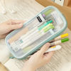 Picture of EASTHILL Grid Mesh Pen Pencil Case with Zipper Clear Makeup Color Pouch Cosmetics Bag Multi-Purpose Travel School Teen Girls and Boys Transparent Stationary Bag Office Organizer Box for Adluts(Green)