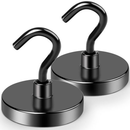 Picture of LOVIMAG Black Magnetic Hooks Heavy Duty, 100Lbs Strong Neodymium Magnet Hooks with Epoxy Coating for Home, Kitchen, Workplace, Office etc-2 Pack