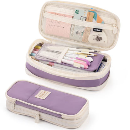 Picture of EASTHILL Big Capacity Pencil Case Large Pencil Pouch Stationery Pen Bag for Teen Girls-Purple