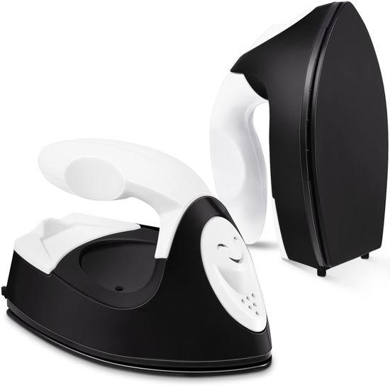 Picture of Mini Craft Iron Mini Heat Press Mini Iron Portable Handy Heat Press Small Iron with Charging Base Accessories for Beads Patch Clothes DIY Shoes T-Shirts Heat Transfer Vinyl Projects (Black)