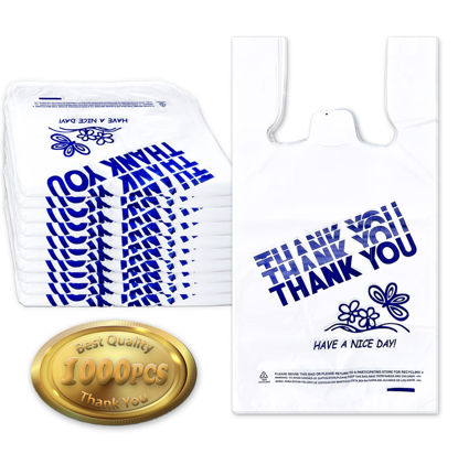 Picture of YoYoRain White Thank you T shirt bag, Grocery shopping bag Reusable and Disposable Supermarket Bag 11''x6''x21'' 1000PCS