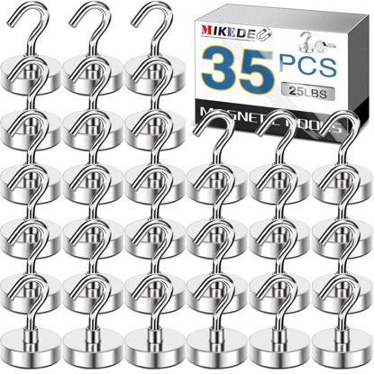 Picture of MIKEDE Magnetic Hooks Heavy Duty, 25LB Magnet Hooks for Cruise Cabins, Strong Magnets Neodymium with Hooks for Hanging, Refrigerator, Locker Decoration, Workplace -35Pack