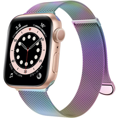 Picture of Marge Plus for Apple Watch Band Series Ultra 8 7 6 5 4 3 2 1 SE 38mm 40mm 41mm 42mm 44mm 45mm 49mm Women and Men, Stainless Steel Mesh Loop Magnetic Clasp Replacement for iWatch Bands (45mm 49mm/44mm/42mm, Rainbow).