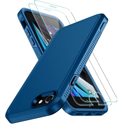 Picture of xiwxi iPhone SE Case 2022/3rd/2020,iPhone 8/7 Case,with [2xTempered Glass Screen Protector] [ 360 Full Body Shockproof ] [Heavy Dropproof],Hard PC+Soft Silicone TPU+Glass Screen Phone case-Sea Blue