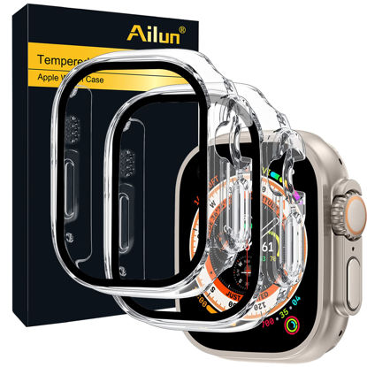 Picture of Ailun for 2022 Apple Watch Ultra Screen Protector Case [49mm], Ultra-Thin Hard PC Case Built in Tempered Glass Screen Protector for iWatch, Shockproof Cover with Button [2 Pack][Transparent]
