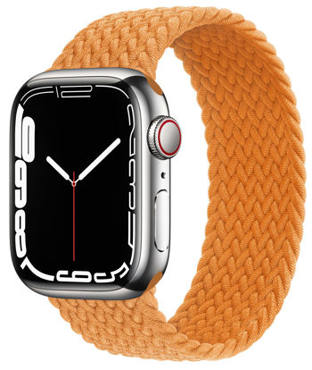 Picture of Proworthy Braided Solo Loop Compatible With Apple Watch Band 42mm 44mm 45mm for Men and Women, Stretch Nylon Elastic Strap Wristband for iWatch Series SE 7 6 5 4 3 2 1 (L, Orange)