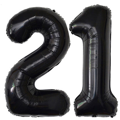 Picture of 21 Number Balloons Black Big Giant Jumbo Big Large 21 or 12 Foil Mylar Helium Number Balloons Black 21st 12th Birthday Party Anniversary Events Decorations for Women Men