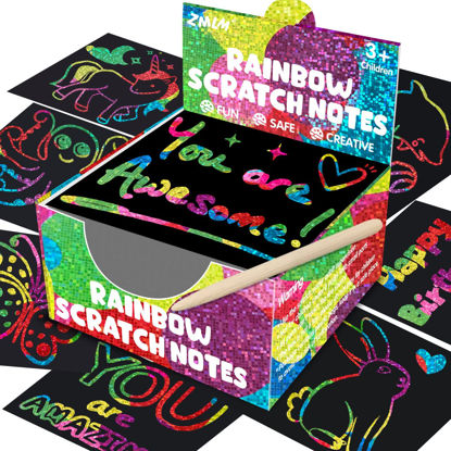 Picture of ZMLM Rainbow Scratch Mini Notes - 165 Holographic Magic Scratch Paper Art Set Cards for Kids DIY Bulk Party Favor Art Craft Supplies Kit Birthday Gift for Girl Boy Easter Basket Stocking Stuffers Toy