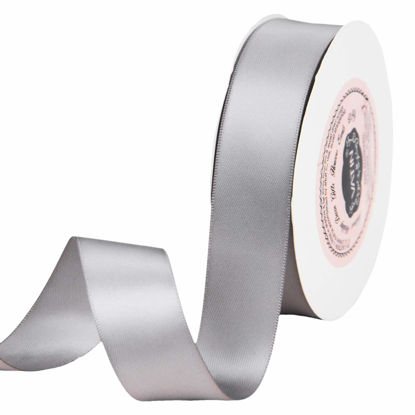 Picture of VATIN 1 inch Double Faced Polyester Satin Ribbon Silver/Gray - 25 Yard Spool, Grey Ribbon Perfect for Wedding, Wreath, Baby Shower,Packing and Other Projects.