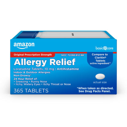 Picture of Amazon Basic Care Allergy Relief Loratadine Tablets 10 mg, White, 365 Count