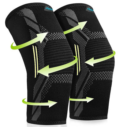 Picture of 2 Pack Knee Braces for Knee Pain Women Men - JLebow Compression Knee Brace for Working Out, Running, Gym, Fitness, Weightlifting 丨 High Stretch Knee Pads for Meniscus Tear, ACL, Arthritis, Joint Pain (XXX-Large, Black)