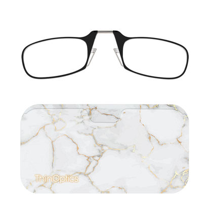 Picture of ThinOptics Universal Pod Case + Rectangular Reading Glasses, Gold Marble, 44mm + 2.5