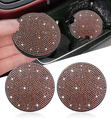 Picture of 2pcs Bling Car Cup Holder Coaster, 2.75 inch Anti-Slip Shockproof Universal Fashion Vehicle Car Coasters Insert Bling Rhinestone Auto Automotive Interior Accessories for Women (2 pcs, Rose Gold)