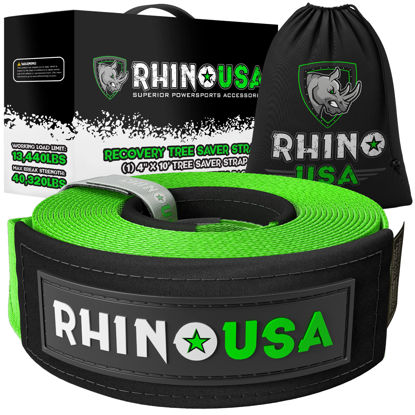 Picture of Rhino USA Tree Saver Tow Strap (10' x 4") - Lab Tested 40,320lb Break Strength - Heavy Duty Draw String Included - Triple Reinforced Loop Straps - Emergency Off Road Recovery Rope