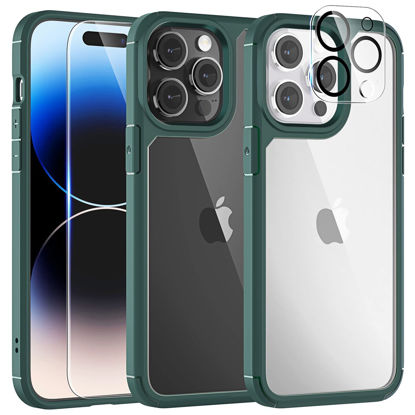 Picture of TAURI for iPhone 14 Pro Max Phone Case, [5 in 1] 1X Case [Not-Yellowing] 2X Tempered Glass Screen Protector + 2X Camera Lens Protector, [Military-Grade Drop Protection] Slim Phone Case 6.7 Inch-Green