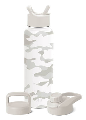 Picture of Simple Modern Camo Water Bottle with Straw, Handle, and Chug Lid Vacuum Insulated Stainless Steel Metal Thermos Bottles | Large Leak Proof BPA-Free Flask for Gym | Summit Collection | 40oz, White Camo