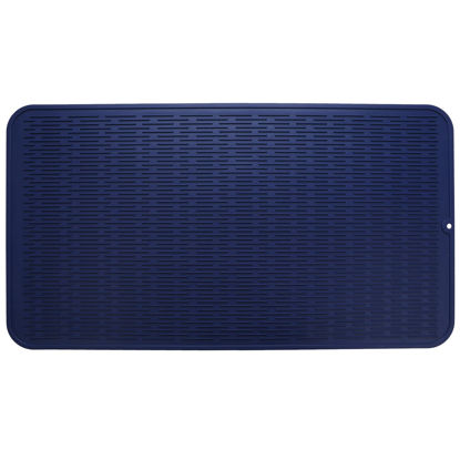 Picture of MicoYang Silicone Dish Drying Mat for Multiple Usage,Easy clean,Eco-friendly,Heat-resistant Silicone Mat for Kitchen Counter or Sink,Refrigerator or Drawer Liner Navy Blue XXXXL 32 inches x 18 inches