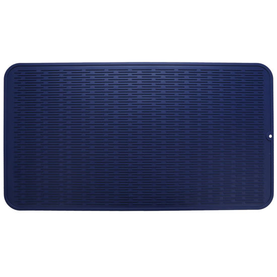 Picture of MicoYang Silicone Dish Drying Mat for Multiple Usage,Easy clean,Eco-friendly,Heat-resistant Silicone Mat for Kitchen Counter or Sink,Refrigerator or Drawer Liner Navy Blue XXXXL 32 inches x 18 inches