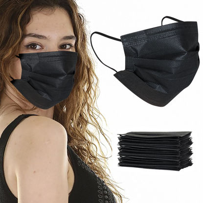 Picture of akgk 200pcs Disposable Face Masks, Black Mask, 3 Ply Disposable Masks