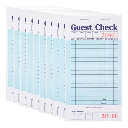 Picture of Stock Your Home Blue Guest Check Books for Servers (10 Pack) Server Note Pads, Waiter Checkbook, Food Receipt Book, Restaurant Order Pad, Paper Checks, Waitress Accessories, 500 Total Tickets