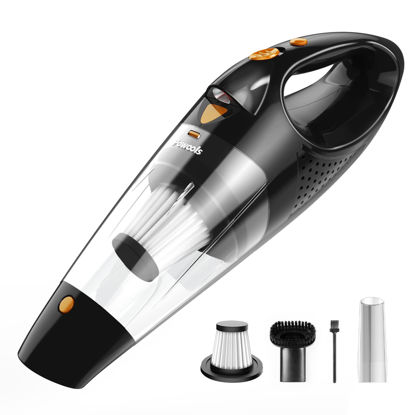 Picture of Powools Handheld Vacuum Cordless Rechargeable - Car Vacuum Cleaner High Power with Fast Charge Tech, Portable Vacuum with 1-Touch Dust Empty, Lightweight Hand Vac with LED Light, Orange (PL8188)
