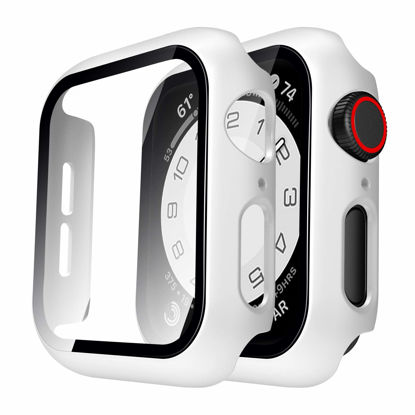 Picture of TAURI 2 Pack Hard Case Compatible for Apple Watch SE Series 6 5 4 44mm Built in 9H Tempered Glass Screen Protector Slim Bumper Touch Sensitive Full Protective Cover Compatible for iWatch 44mm - White
