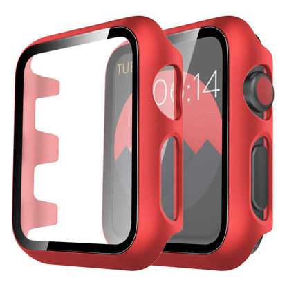 Picture of TAURI 2 Pack Hard Case Compatible for Apple Watch Series 3 2 1 38mm Built in 9H Tempered Glass Screen Protector Slim Bumper Touch Sensitive Full Protective Cover Compatible for iWatch 38mm - Red
