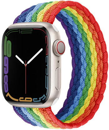 Picture of Proworthy Lace Braided Solo Loop Compatible With Apple Watch Band 38mm 40mm 41mm for Men and Women, Lace Stretch Nylon Elastic Strap for iWatch Series SE 7 6 5 4 3 2 1 (S, Rainbow)