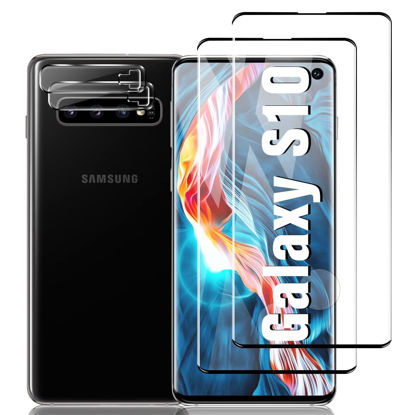 Picture of [2+2 Pack] Galaxy S10 Glass Screen Protector, 9H Tempered Glass, 100% Touch Sensitivity, Fingerprint Compatible, HD Clear, 3D Curved for Samsung Galaxy S10 Screen Camera Protector (6.1 Inch)