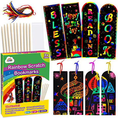 Picture of ZMLM Scratch Paper Art Bookmarks Kids: 36 Set 2 Style Magic Rainbow DIY Bookmark Art Craft Paper Bookmark Gift Tag Party Favor Pack Activity Bulk Making Kit for Boys Girls Birthday Game