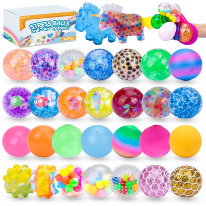 Picture of BESNEL Sensory Stress Balls Set, Squishy Stress Ball, 30 Pack Stress Relief Ball Toys for Adults Kids Anxiety Relief Sensory Balls with Water Beads Ball Squeeze Ball Luminous Ball