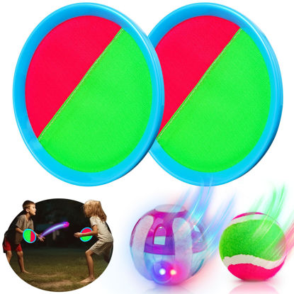 Picture of Qrooper Kids Toys - Glow in The Dark Outdoor Games, Toss and Catch Ball Set with Light Up Ball, Outdoor Toys for Kids Ages 4-8, Upgraded Paddle Ball Games for Kids LED Toys, Ideal for Kids Gifts