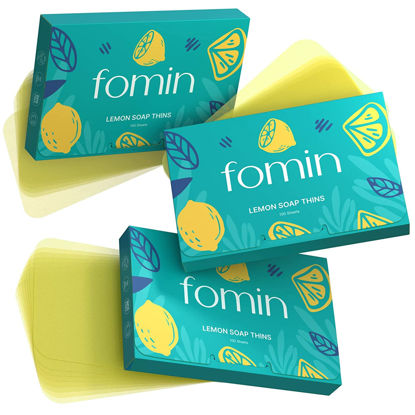 Picture of FOMIN - Antibacterial Paper Soap Sheets for Hand Washing - (300 Sheets) Lemon Portable Travel Soap Sheets, Dissolvable Camping Mini Soap, Portable Soap Sheets