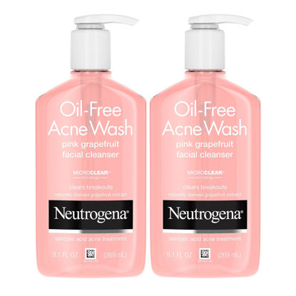 Picture of Neutrogena Oil-Free Pink Grapefruit Pore Cleansing Acne Wash and Daily Liquid Facial Cleanser with 2% Salicylic Acid Acne Medicine and Vitamin C, Twin Pack, 2 x 9.1 fl. Oz
