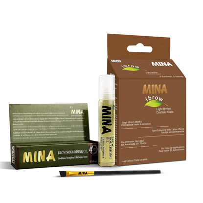 Picture of Mina ibrow Hair Color|Natural Spot coloring Hair Tinting Powder, Water and Smudge Proof | No Ammonia, No Lead with 100% Gray Converge|Vegan and Cruelty free(Light Brown + Oil + Brush)