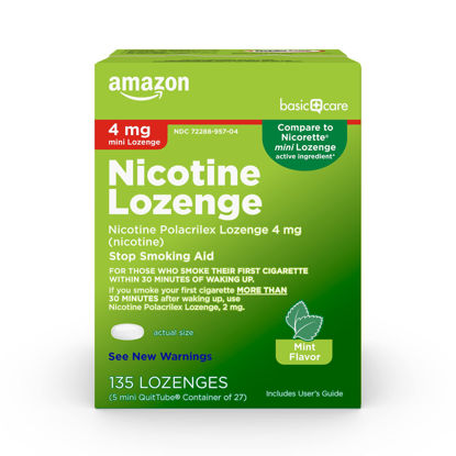 Picture of Amazon Basic Care Nicotine Polacrilex Mini Lozenge, 4 mg (nicotine), Mint Flavor, Stop Smoking Aid, 135 Count