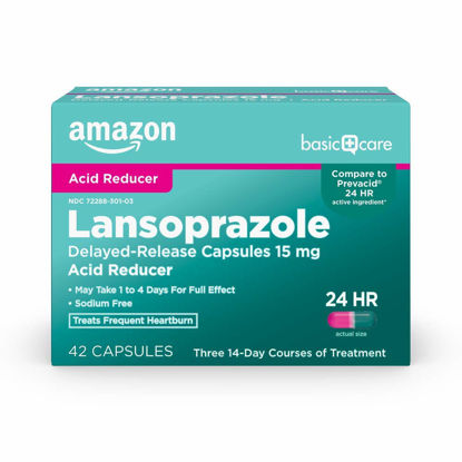 Picture of Amazon Basic Care Lansoprazole Delayed Release Capsules, 15 mg, Proton Pump Inhibitor, Treats Frequent Heartburn, 24 Hour Heartburn Medicine, 42 Count