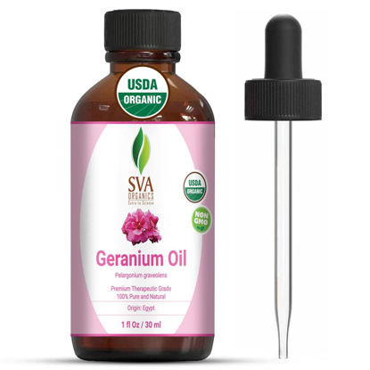 Picture of SVA Organics Egyptian Geranium Essential Oil Organic 1 Oz USDA Pure Natural Undiluted Steam Distilled Oil for Skin, Face, Body, Hair, Massage & Aromatherapy
